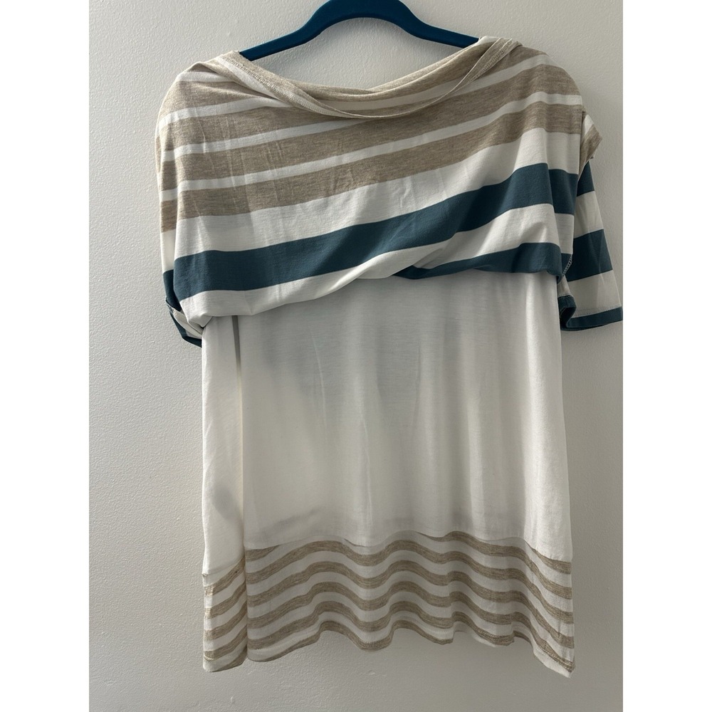 Anthropologie Puella Top Tunic Beige/Green/White Striped Short Sleeve Size S - Picture 5 of 12